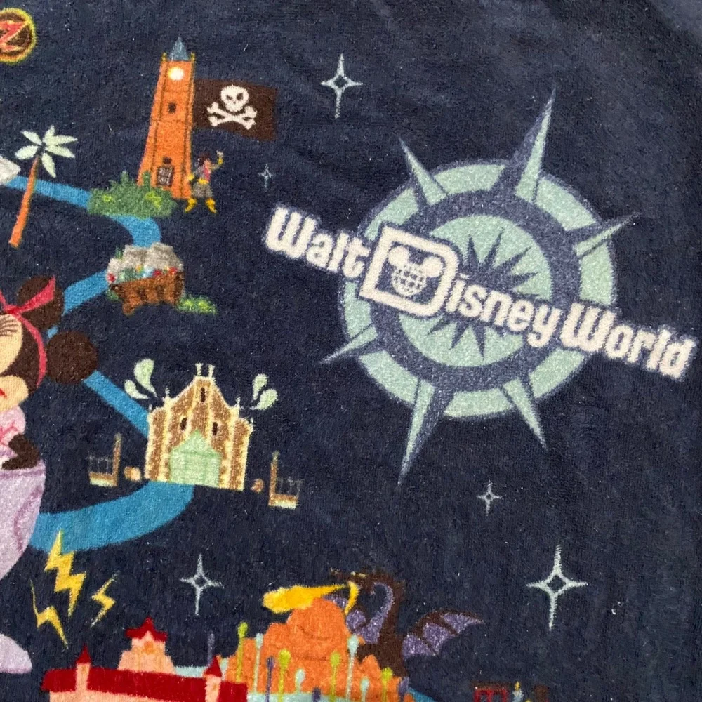 Disney Parks Walt Disney World Theme Park Map Navy Blue Cotton Beach Towel 56x30